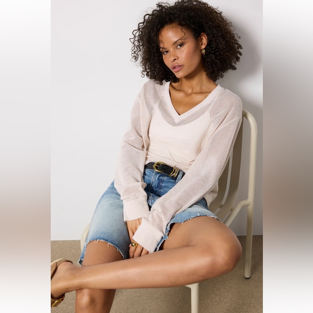 Michael Stars Aviva Cropped Mesh V Neck Top
